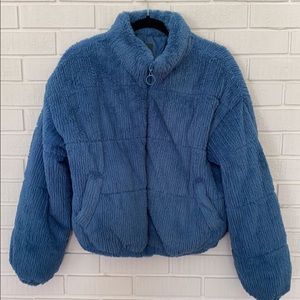 fuzzy blue jacket